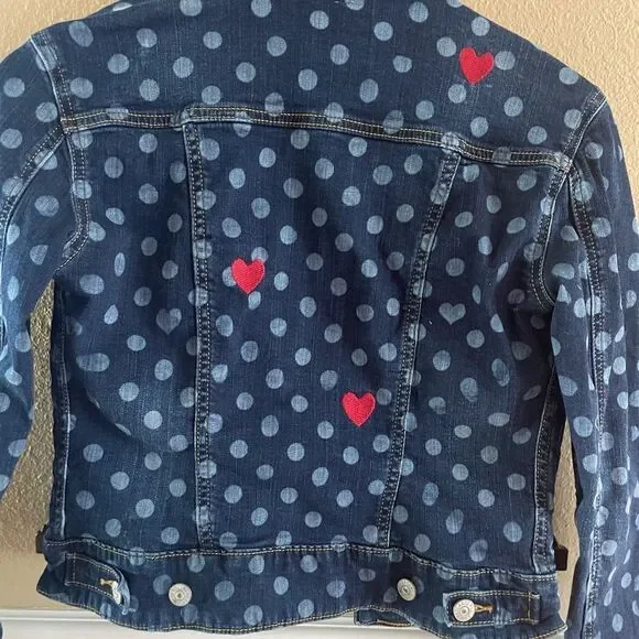 LulaRoe Kenny Denim Trucker Polka Dot Hearts Jacket XXS - Picture 11 of 16